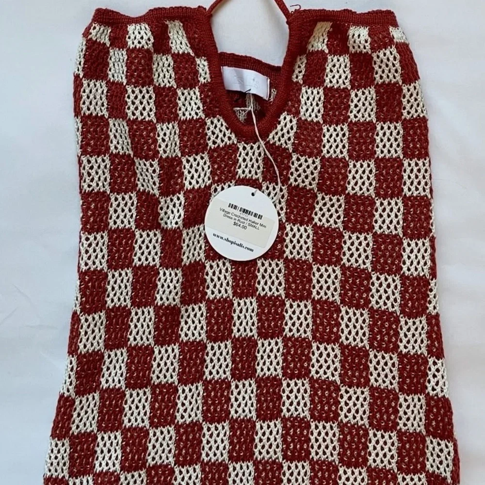 Isalis Village Crochet Halter Mini Dress in Rust - Picture 4 of 8